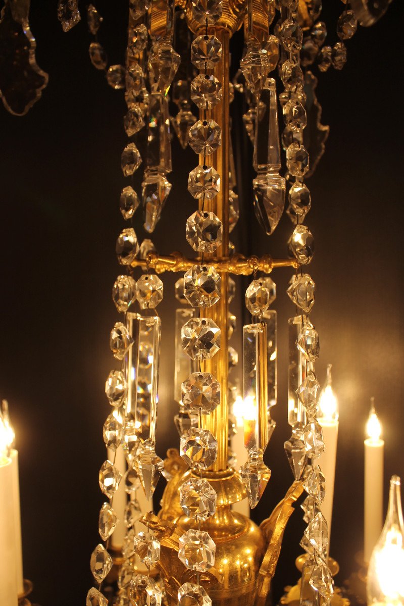 Grand Lustre En Bronze Doré Et Cristal De Baccarat à 18 Feux, époque Napoléon III-photo-1