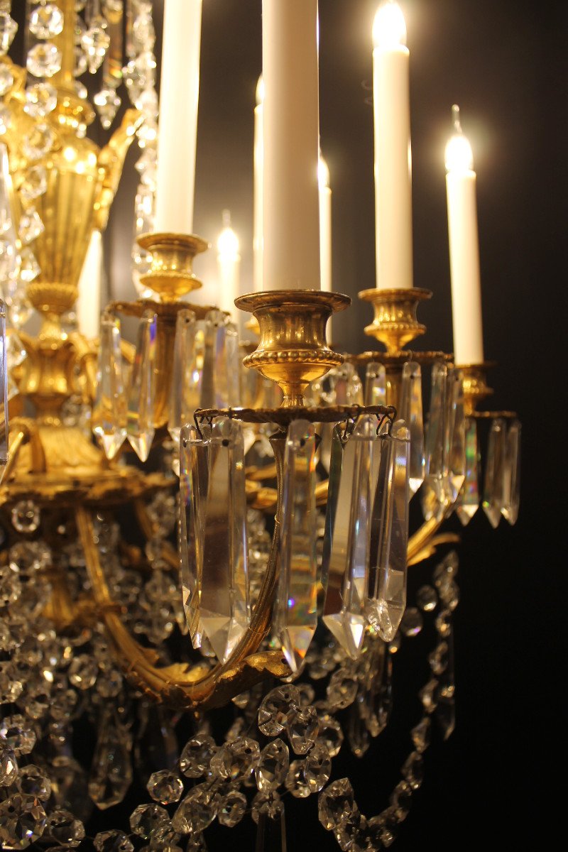 Grand Lustre En Bronze Doré Et Cristal De Baccarat à 18 Feux, époque Napoléon III-photo-3