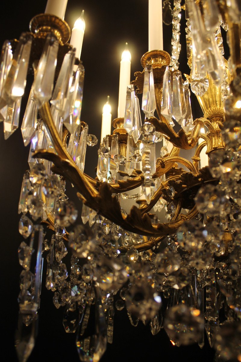 Large Gilt Bronze And Baccarat Crystal Chandelier With 18 Lights, Napoleon III Period-photo-5