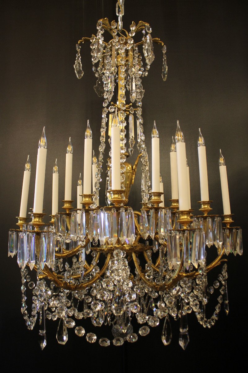 Large Gilt Bronze And Baccarat Crystal Chandelier With 18 Lights, Napoleon III Period-photo-6