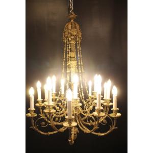 Louis XVI Style Chandelier In Chased Bronze With 18 Lights, Second Half Of The Nineteenth Century