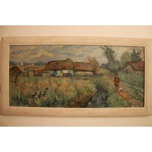 Henry Simon - Marais Vendéen, Importante Huile Sur Toile