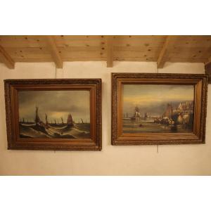 André Foneche (1851-1942), Pair Of Large ''marine'' Paintings