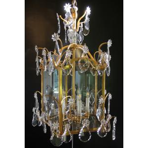Baccarat – Large Lantern In Bronze And Crystal, Circa 1900