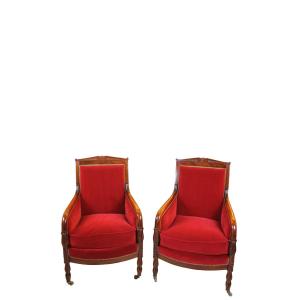 Pair Of Mahogany Armchairs, Restoration Period