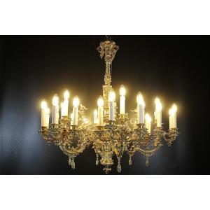 Spectaculaire lustre en bronze doré à 30 feux, époque Napoléon III