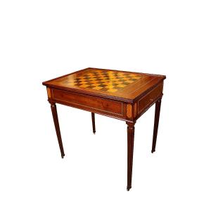 Solid Mahogany Tric Trac Table, Nantes, Louis XVI Period