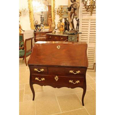 Bureau De Pente En Acajou Massif, époque Louis XV