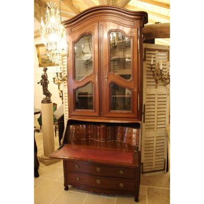 Scribanne Library Commode In Solid Mahogany, 18th Century Nantes Work