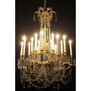 Large Gilt Bronze And Baccarat Crystal Chandelier With 18 Lights, Napoleon III Period