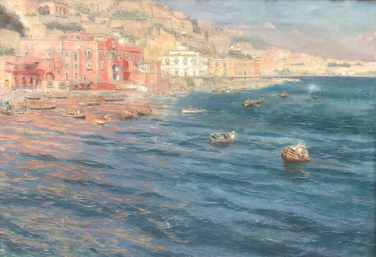 Huile Sur Toile - Paysage De Méditerranée - XIXème  - Italie ? - Bord de mer