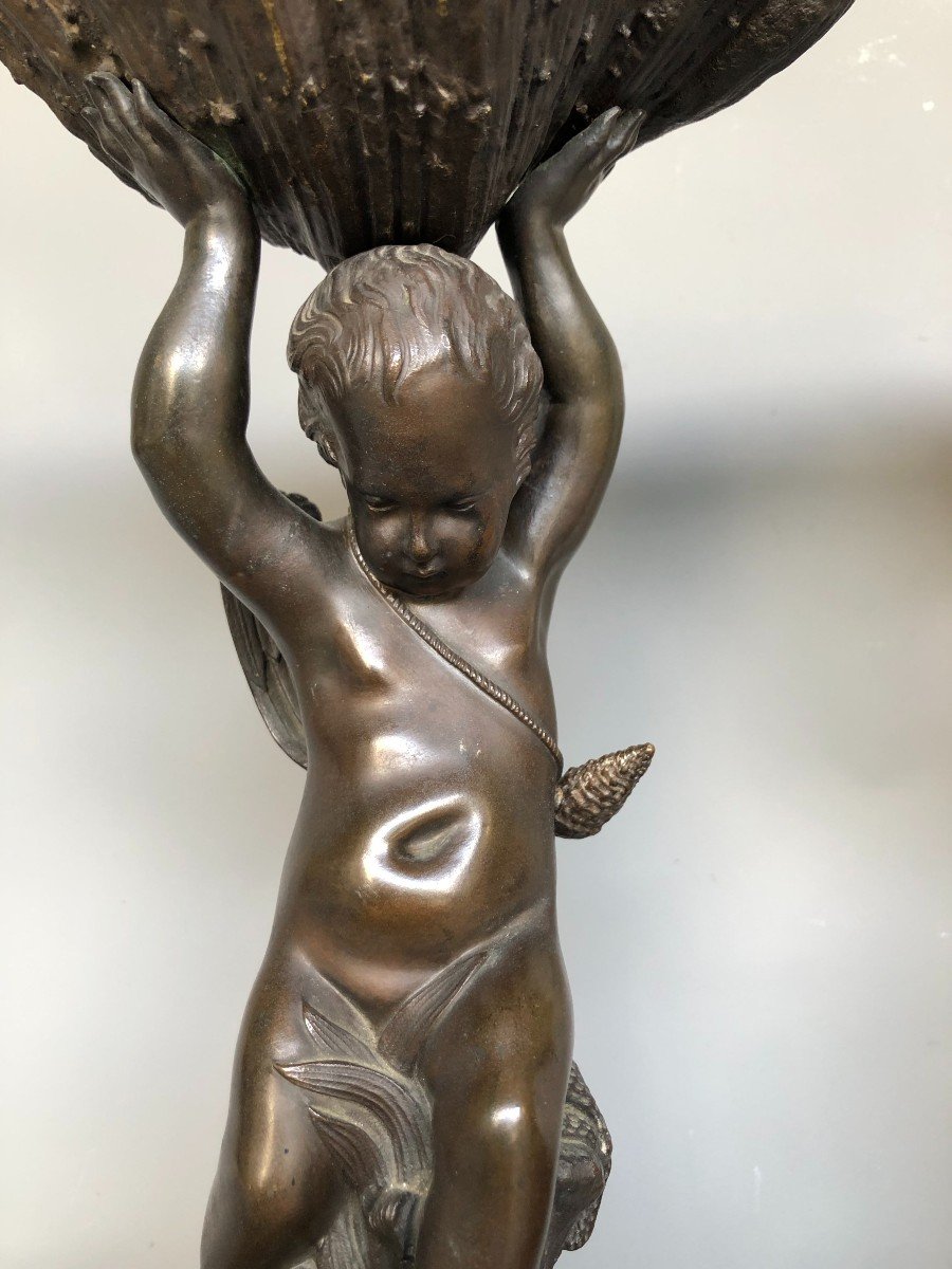 Paire De Putti Ou Angelots En Bronze - XIXème Siècle - Décor De Coquillage-photo-2