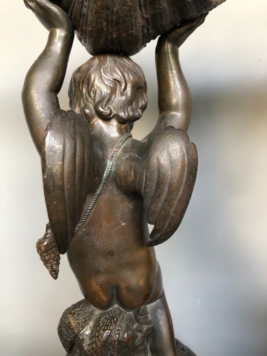 Paire De Putti Ou Angelots En Bronze - XIXème Siècle - Décor De Coquillage-photo-1