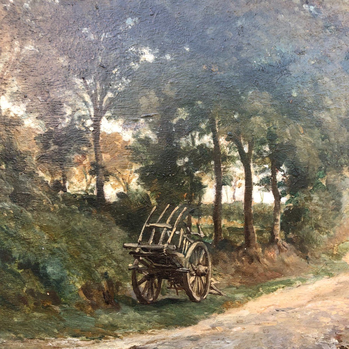 Guillaume Edouard Dubufe (1853-1909) - Huile Sur Bois - Paysage à La Charrette Et Aux Canards-photo-4