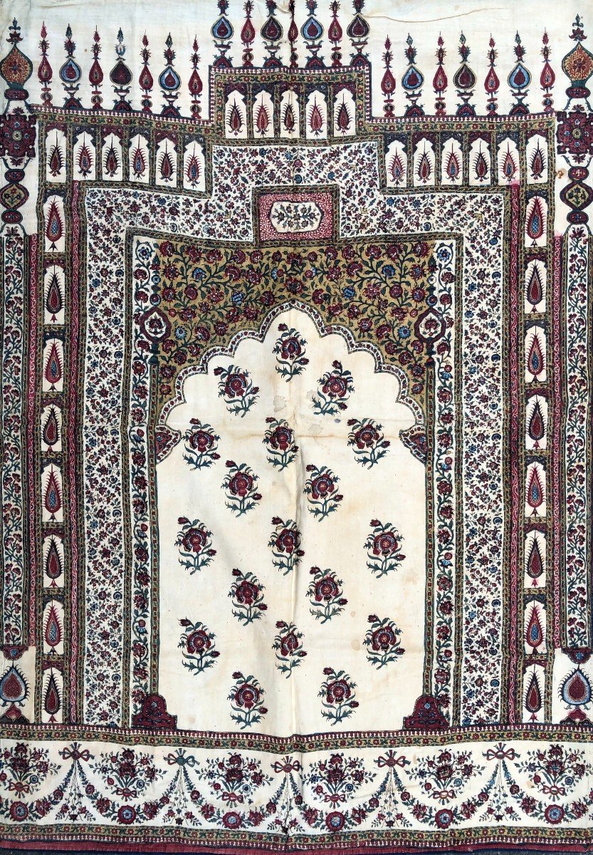 Ancien Kalamkari Ou Ghalamkar Iranien - Tissu XIXème - Art Islamique Qajar