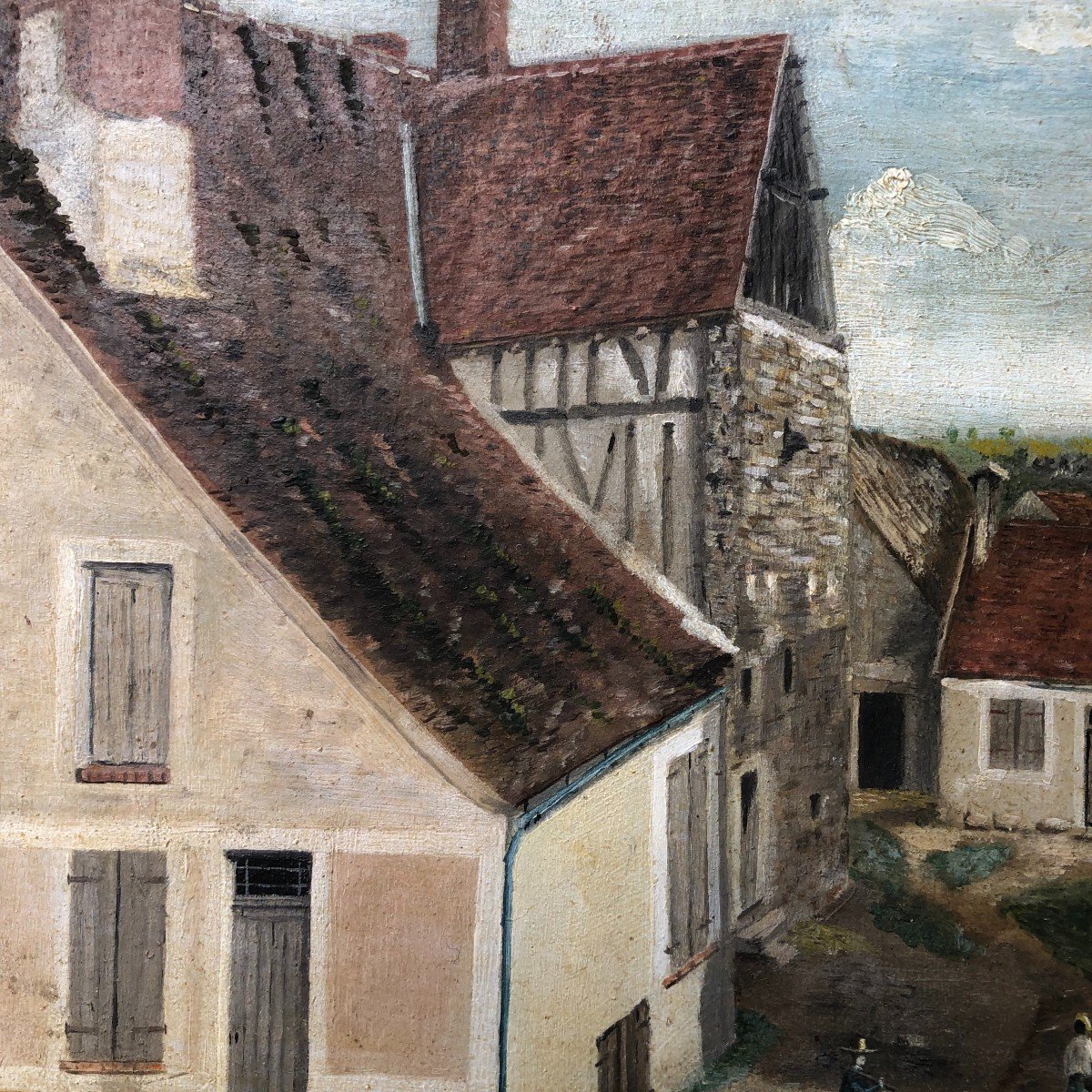 Huile Sur Carton - La Ferme - 1881 - Signé-photo-3