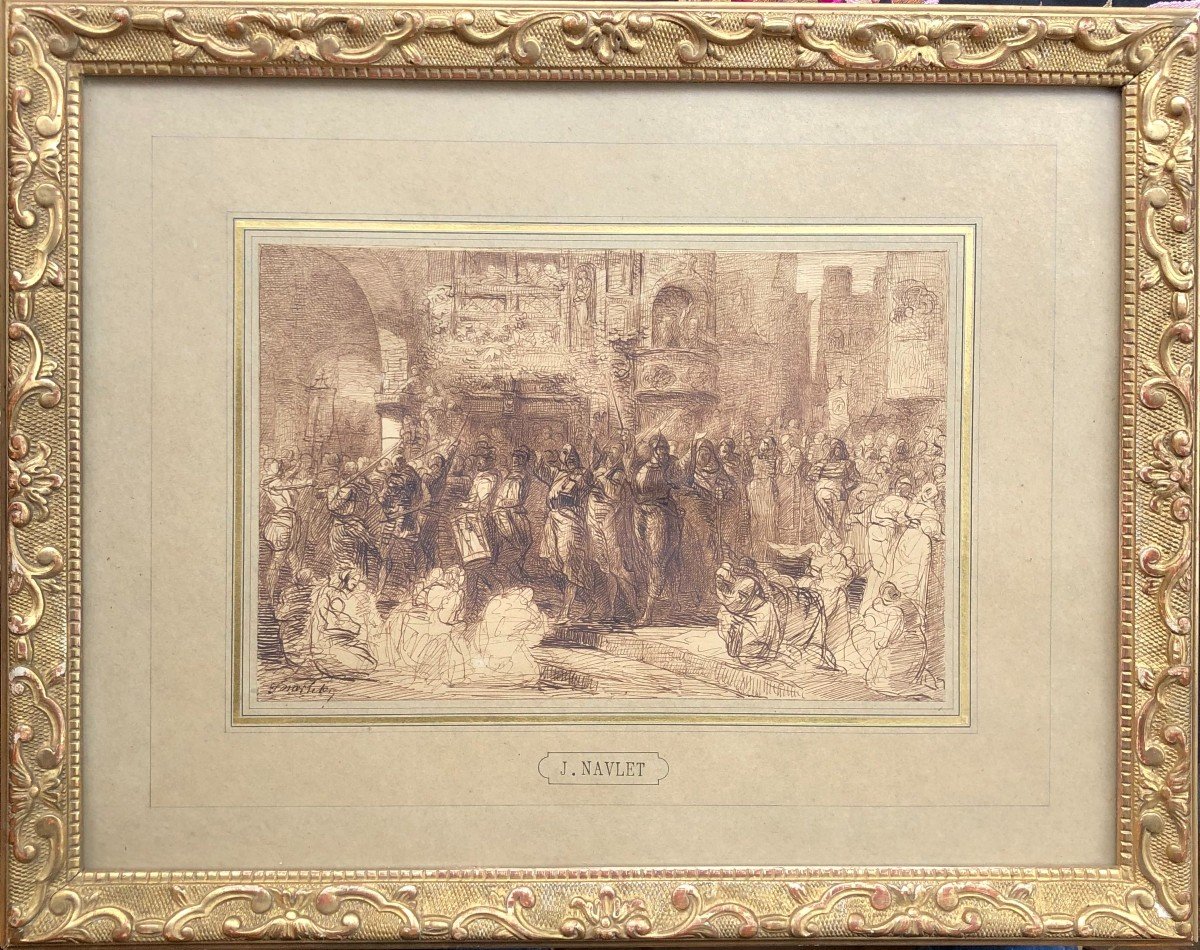 Joseph Navlet (1821-1889) - Pen Drawing - Military Parade-photo-2