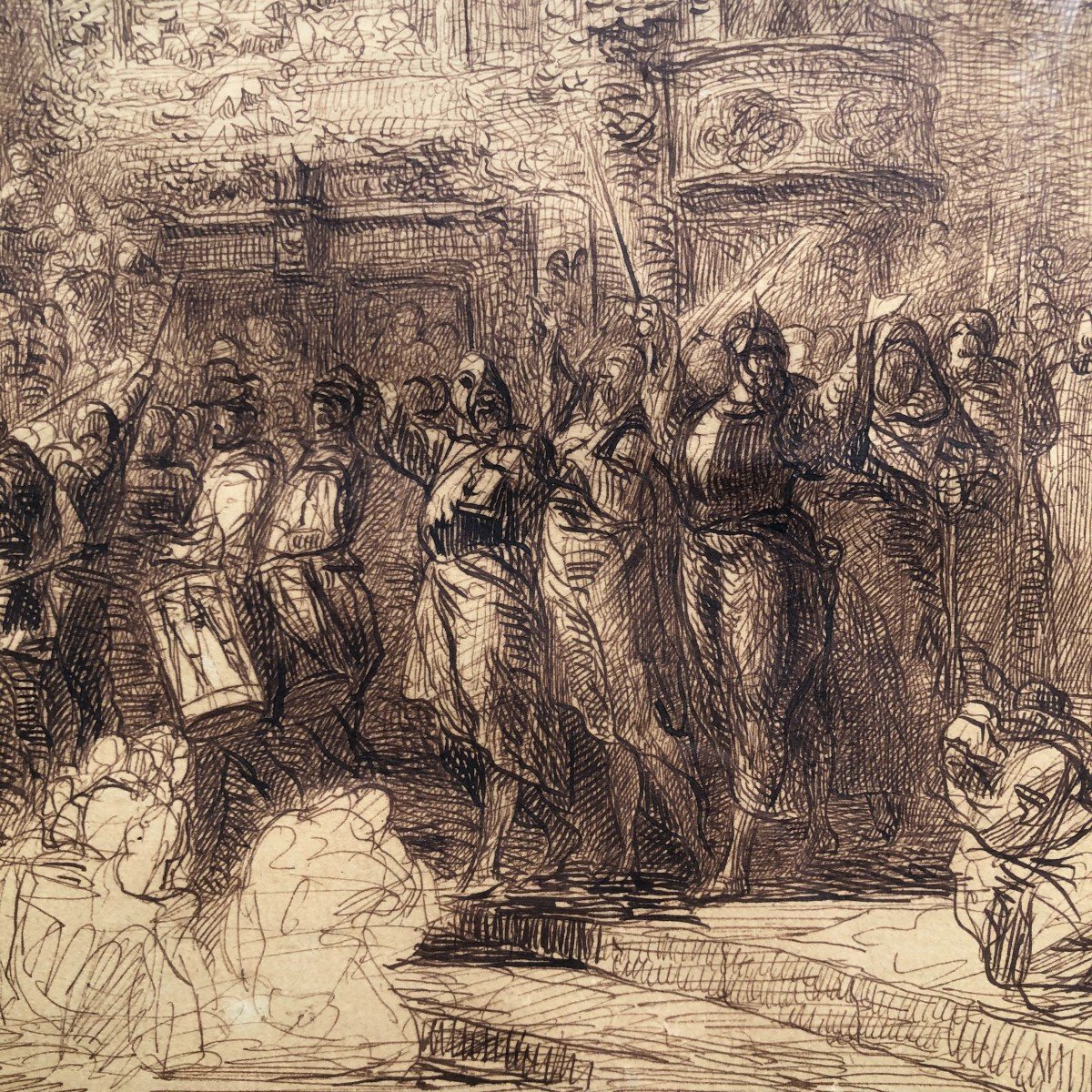 Joseph Navlet (1821-1889) - Pen Drawing - Military Parade-photo-4