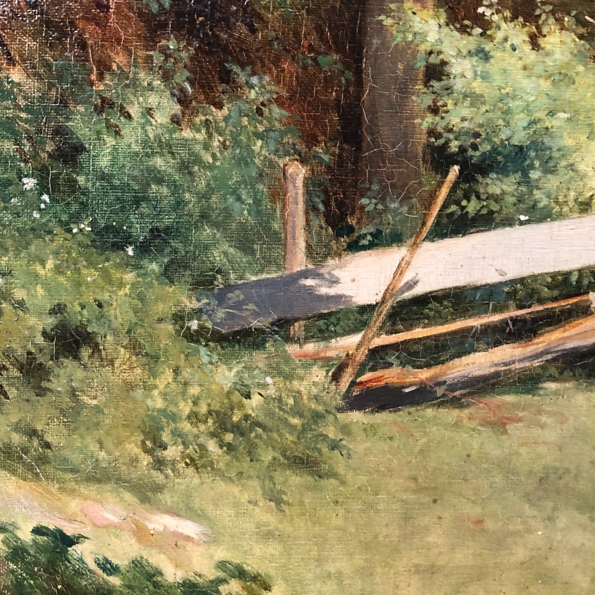 Oil On Canvas - Early 20th Century - Barrier In A Landscape-photo-2