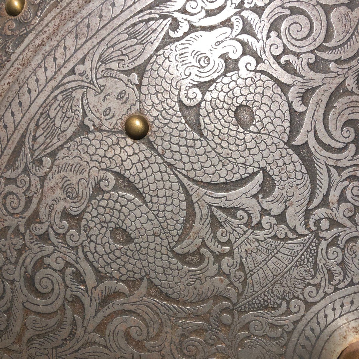 Large 19th Century Decorative Shield - Iron Round - Renaissance Italy-photo-2