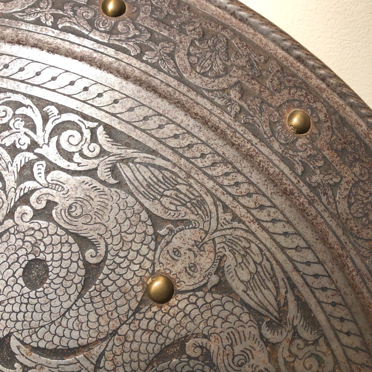 Large 19th Century Decorative Shield - Iron Round - Renaissance Italy-photo-4
