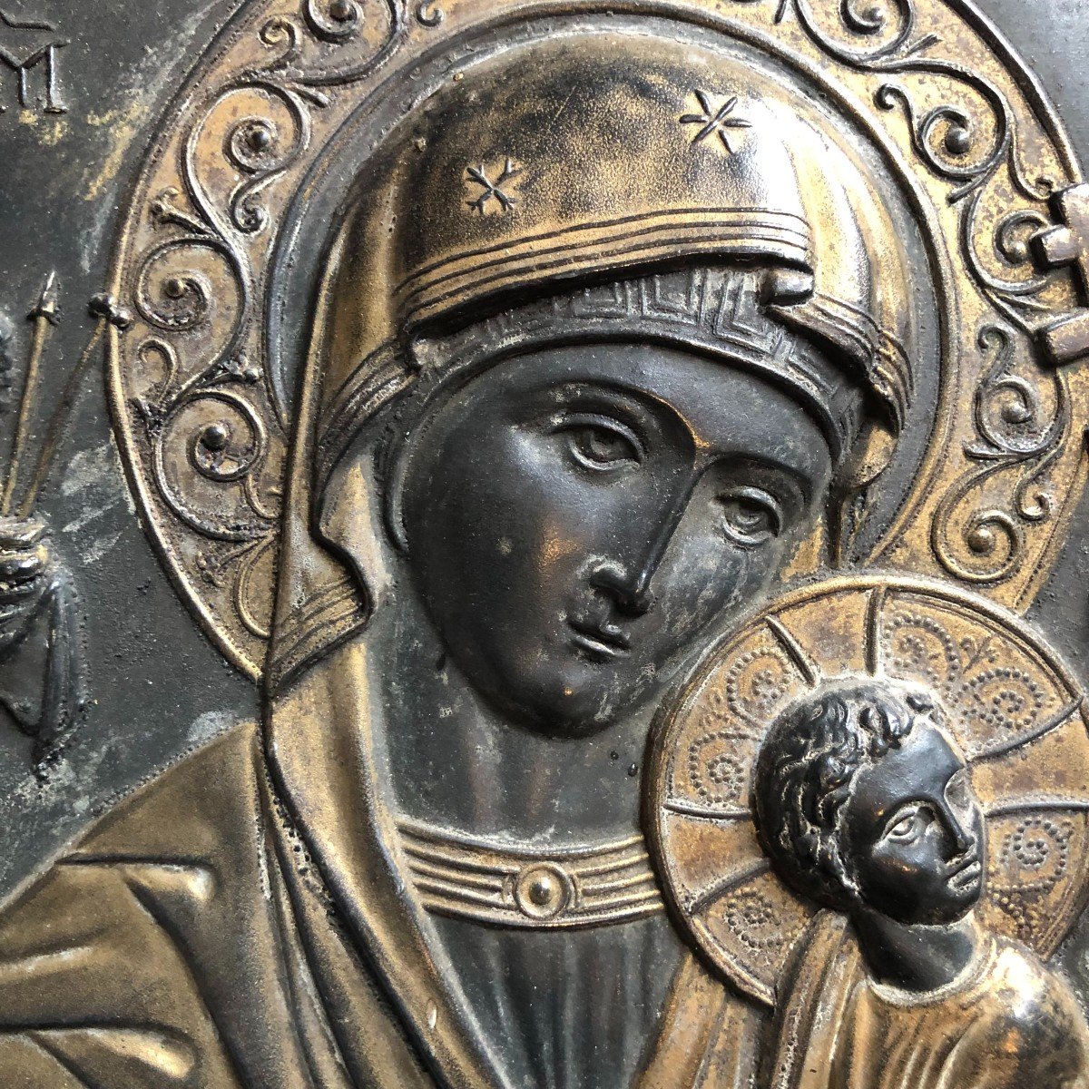 Ancienne Icône Russe Ou Grecque Orthodoxe - Vierge à l'Enfant-photo-4