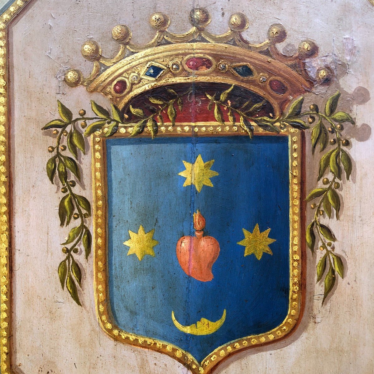 Peinture XVIIIème - Italie - Armoiries, Blason Ou Arme -photo-4