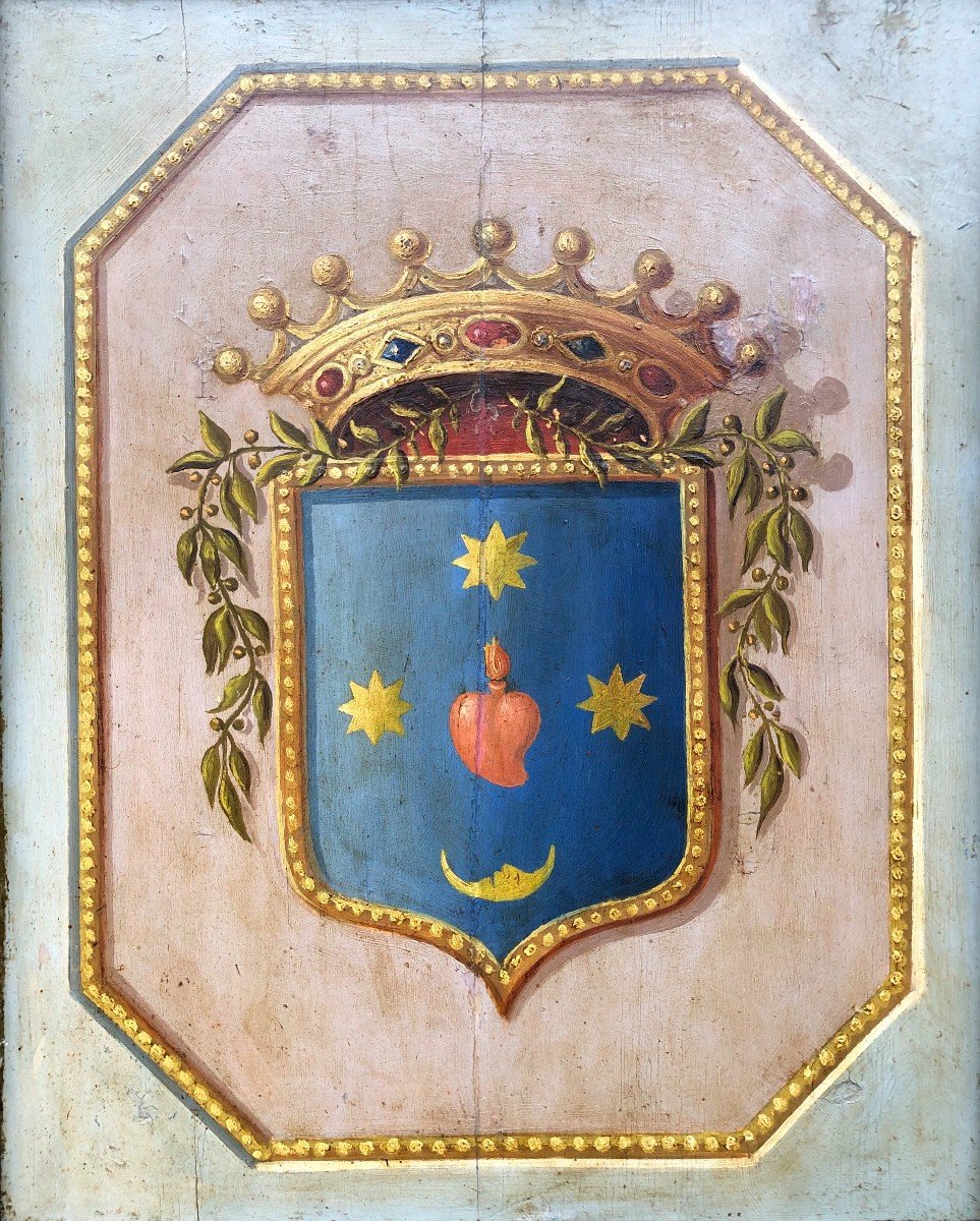 Peinture XVIIIème - Italie - Armoiries, Blason Ou Arme 