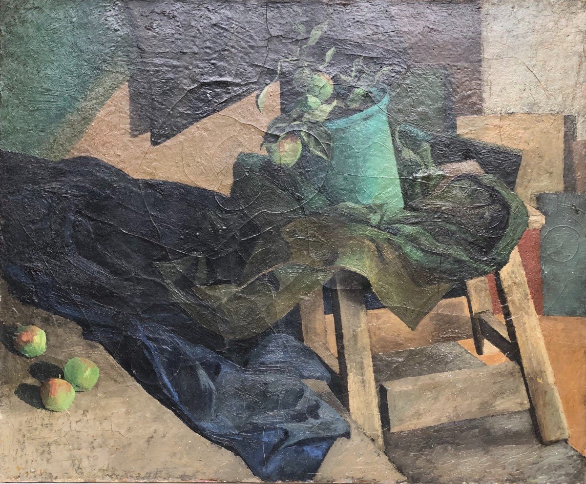 Jean-pierre Dulucq (1942-2019) - Nature Morte Au Seau Vert  Et Aux Pommes - Vers 1960