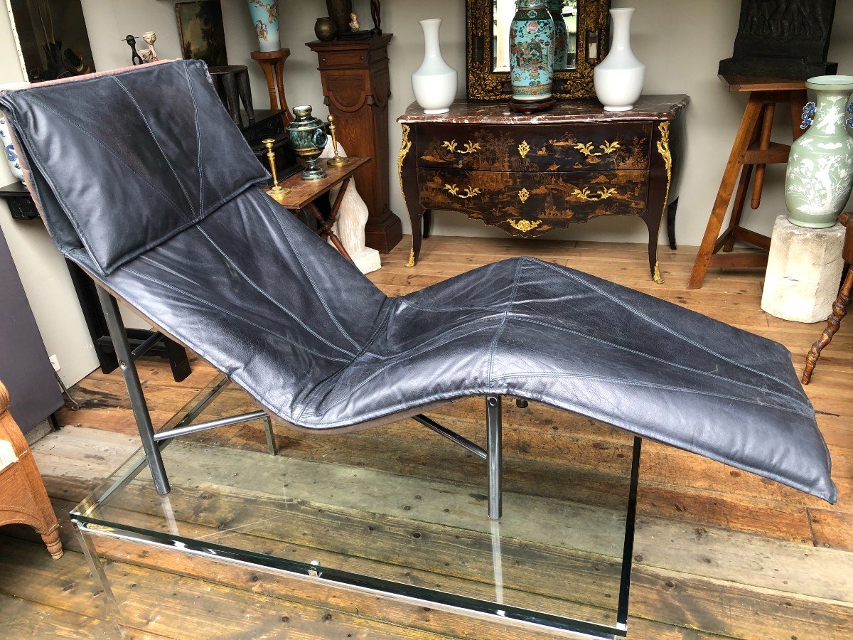 Tord Bjorklund (1939-2018) - Chaise Longue "skye" - Cuir Et Métal 