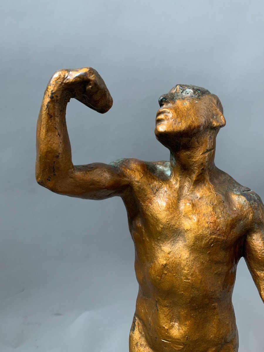 Sculpture - Bronze - 1914 - Homme Nu - Signé - Ecole De Rodin-photo-3