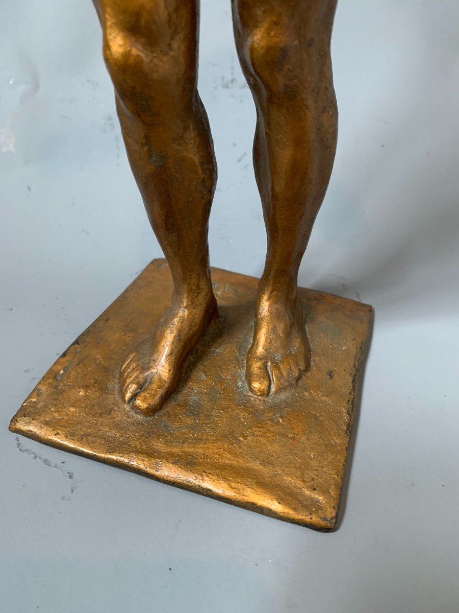 Sculpture - Bronze - 1914 - Homme Nu - Signé - Ecole De Rodin-photo-4