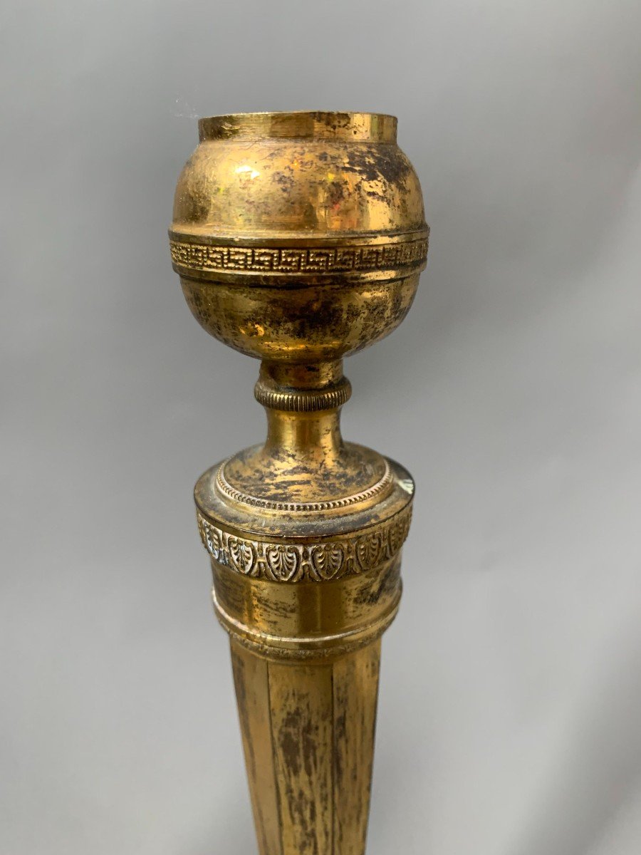 Pair Of Candlesticks In Gilt Bronze - Directoire Or Empire Period - Late 18th Century -photo-1