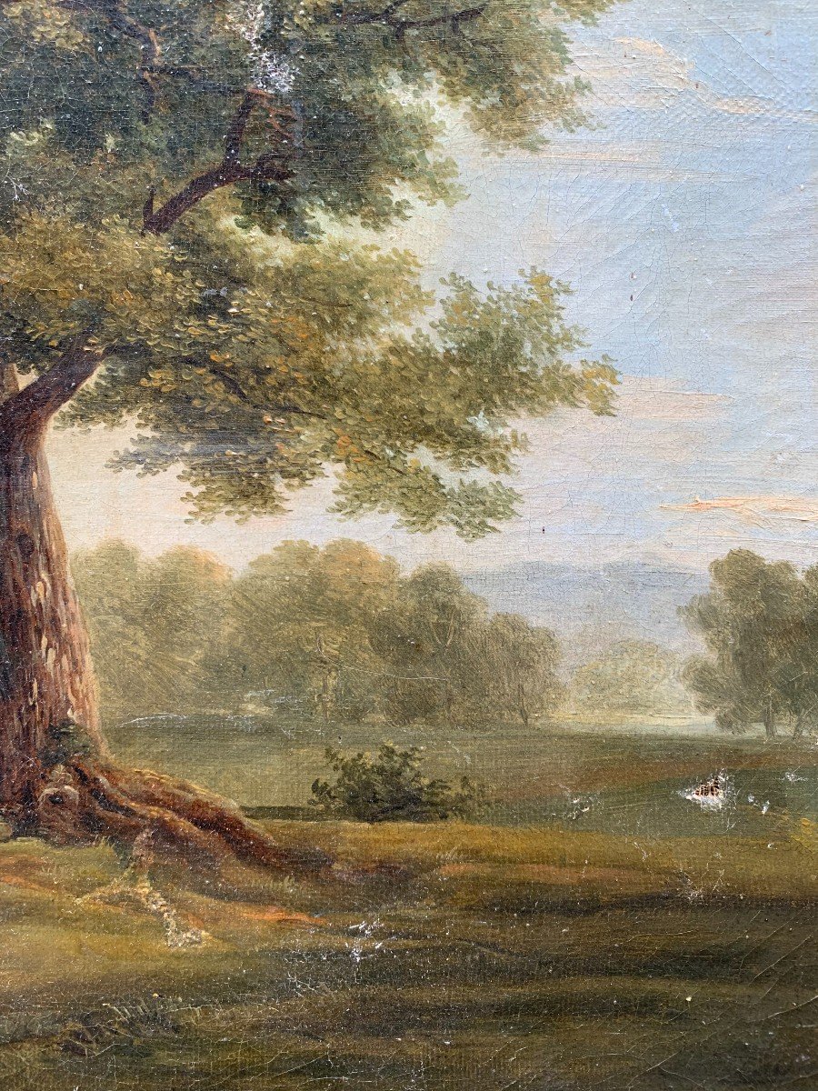 Oil On Canvas - Early 19th Century - Young Shepherd Lying Under The Tree-photo-1