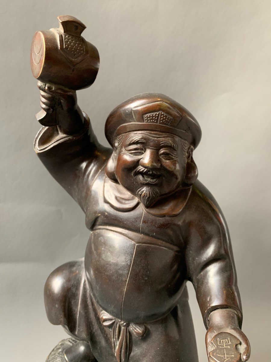 Japanese Bronze - Man With Hammer - Signed - Circa 1900 - Japan-photo-2