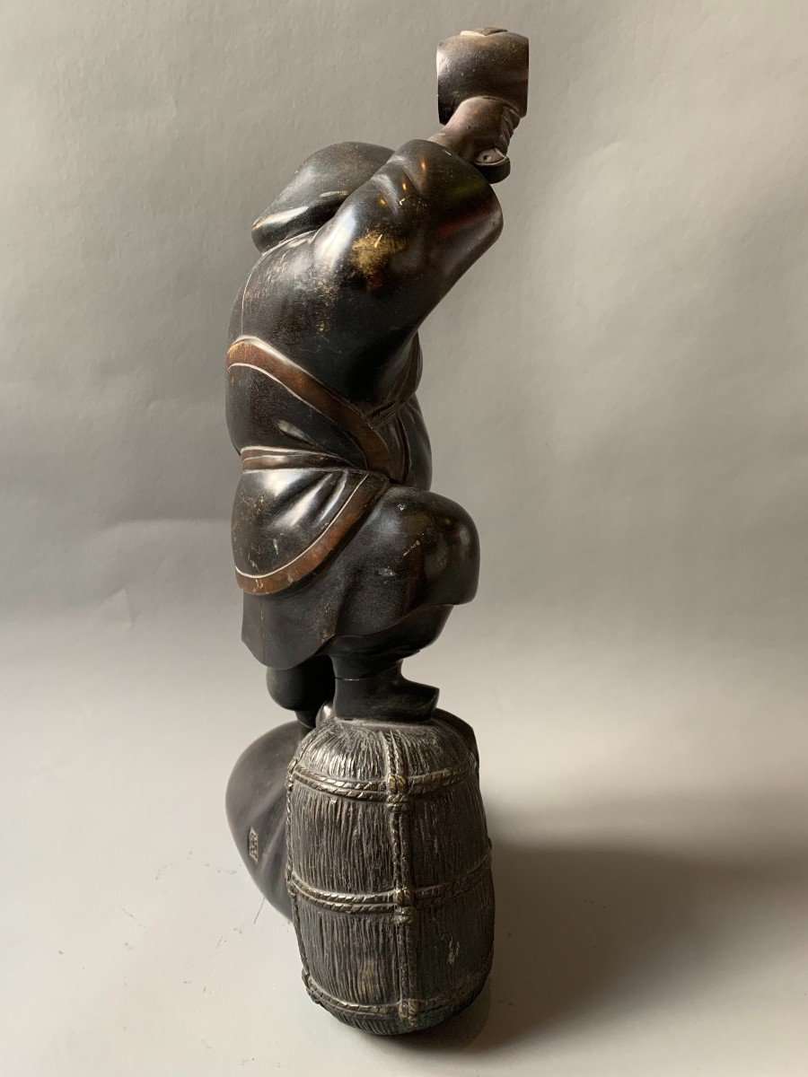 Japanese Bronze - Man With Hammer - Signed - Circa 1900 - Japan-photo-3
