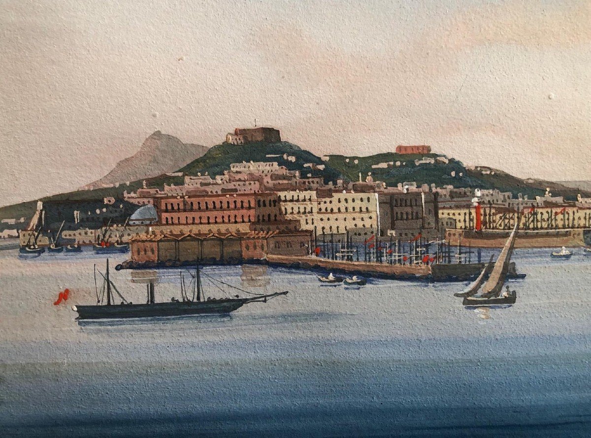 Neapolitan Gouache - Early 19th Century - View Of Vesuvius - Bay Of Naples-photo-4