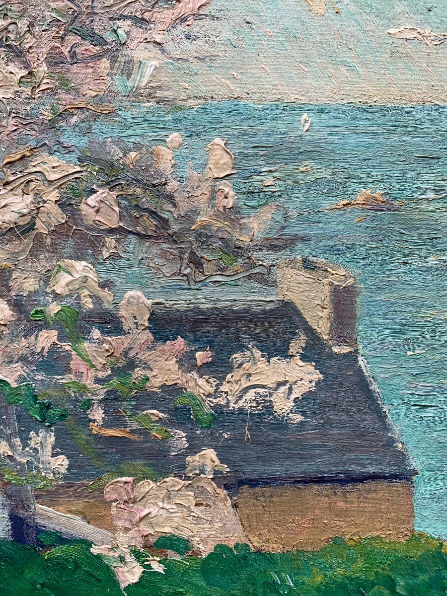 Charles Menneret (1876-1946) - Brittany Seaside Landscape - Oil On Wood Panel-photo-3