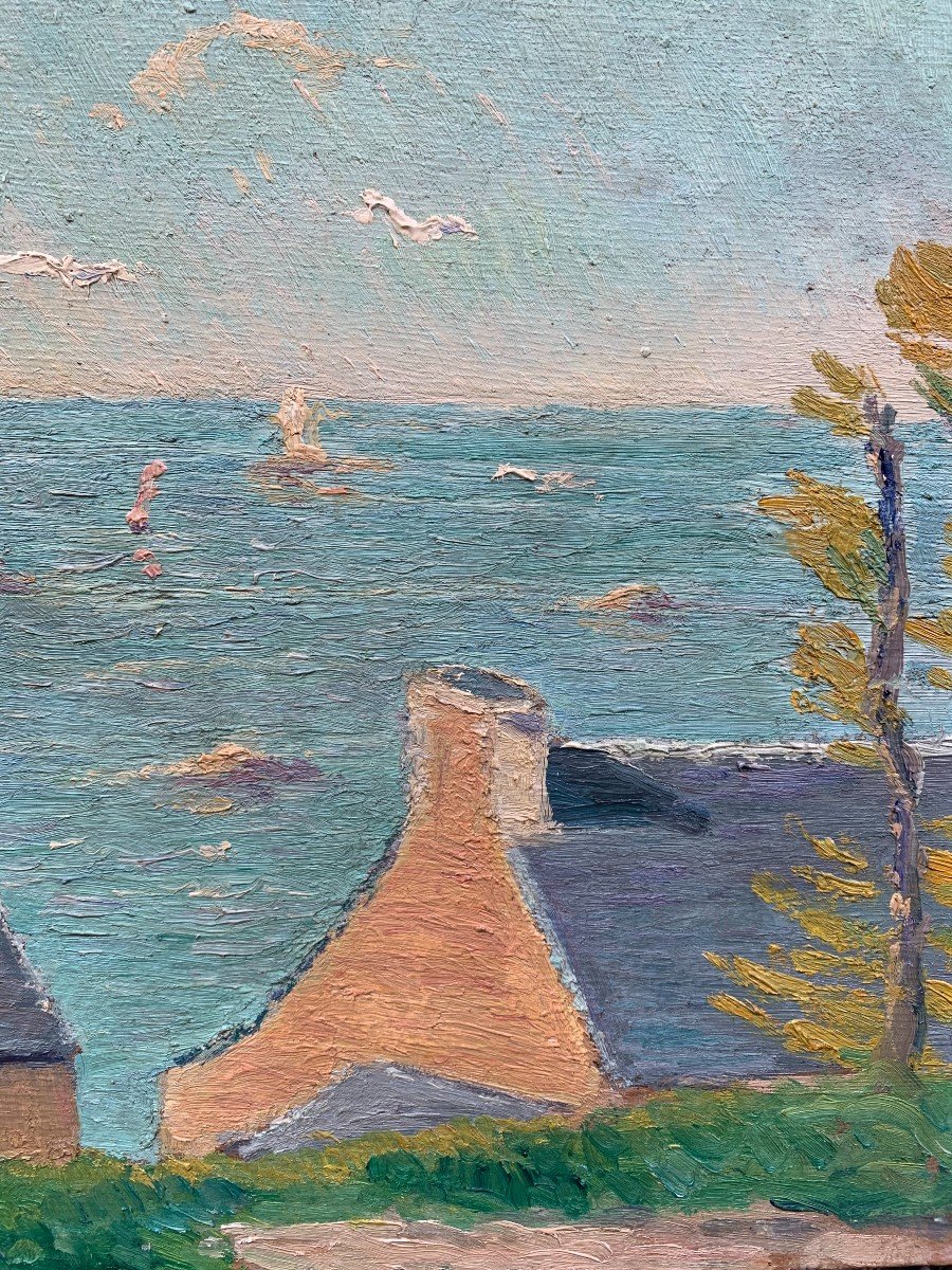 Charles Menneret (1876-1946) - Brittany Seaside Landscape - Oil On Wood Panel-photo-4
