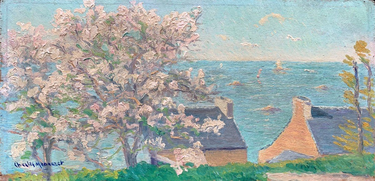 Charles Menneret (1876-1946) - Brittany Seaside Landscape - Oil On Wood Panel