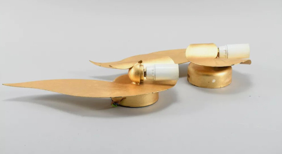 Pair Of Gold Metal Wall Lights - 80s - Banci Italy -photo-1
