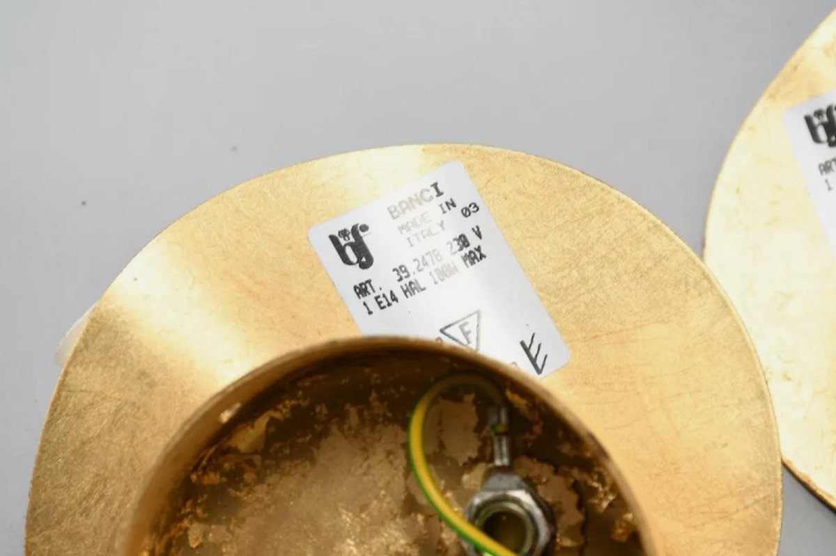Pair Of Gold Metal Wall Lights - 80s - Banci Italy -photo-5