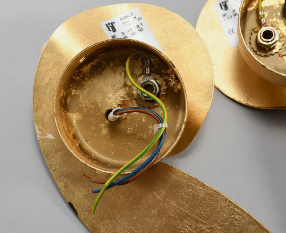 Pair Of Gold Metal Wall Lights - 80s - Banci Italy -photo-6