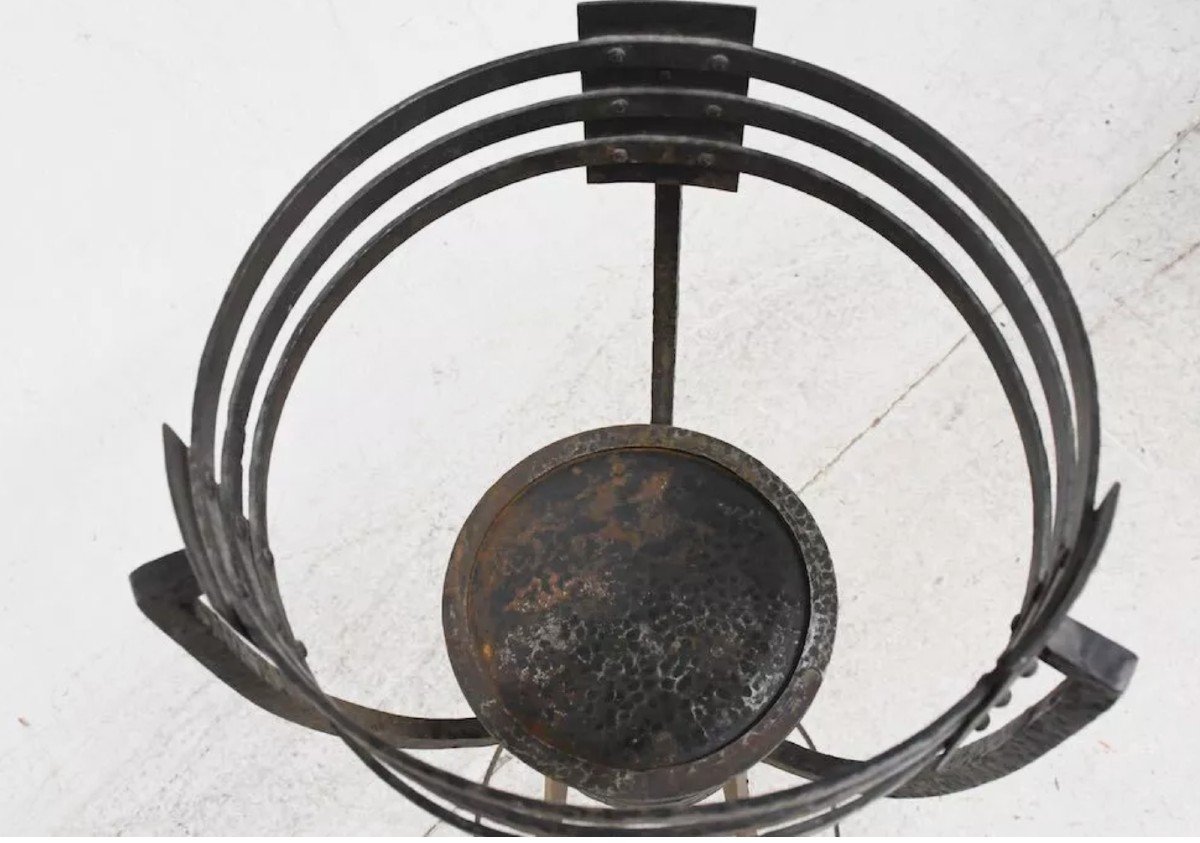Planter And Its Base - Art Nouveau - Copper And Hammered Iron - Secession -photo-2