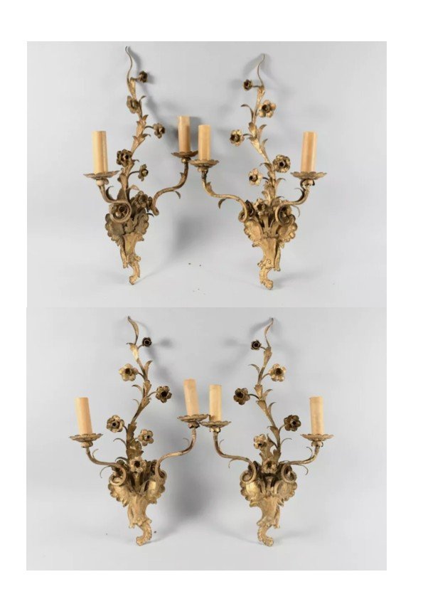 Quatre Appliques En Métal Doré - Fin XIXème Siècle 