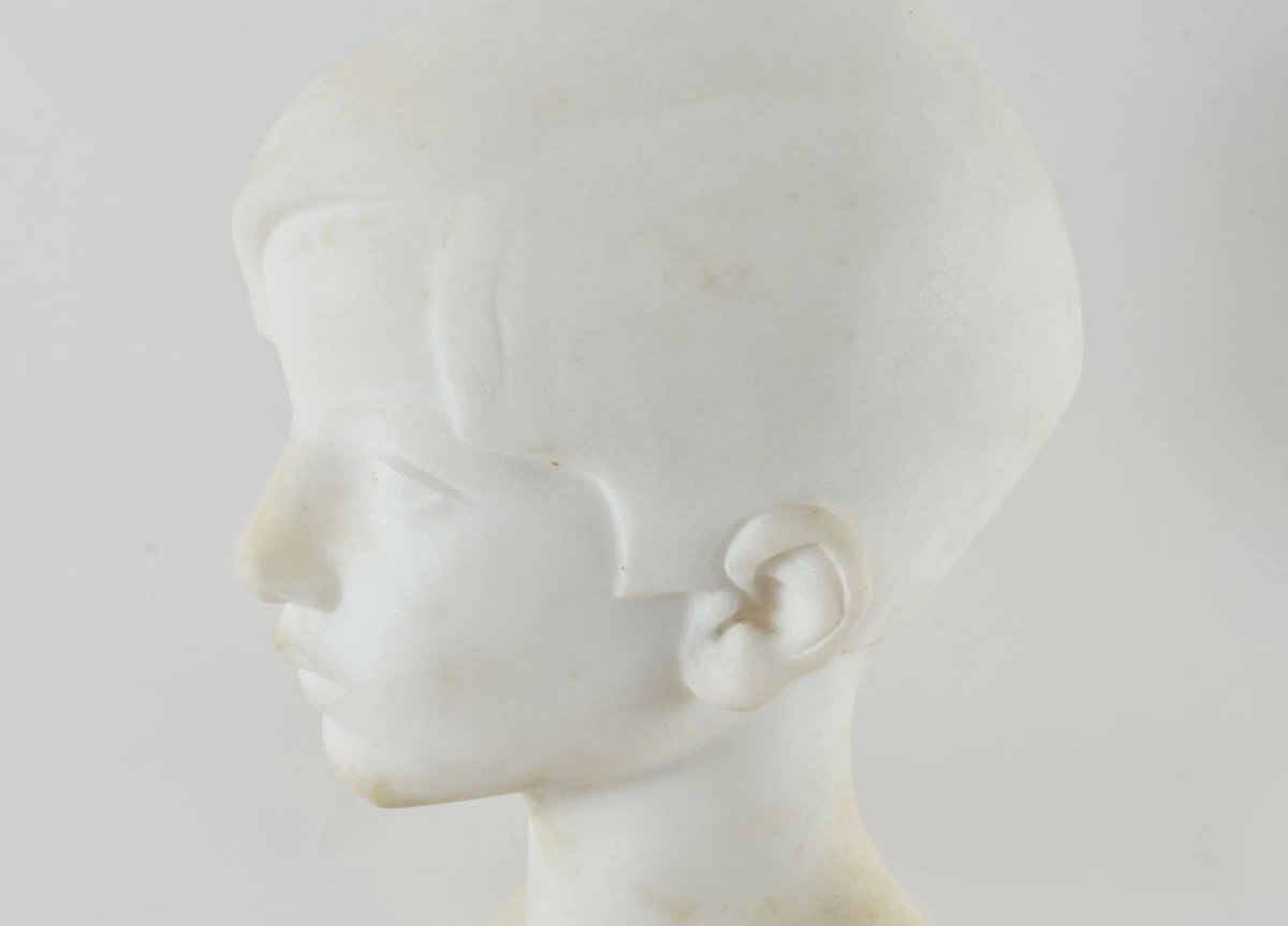 Bust Of A Young Boy - Carrara Marble - 1930s - Signed Bilerstein-photo-1