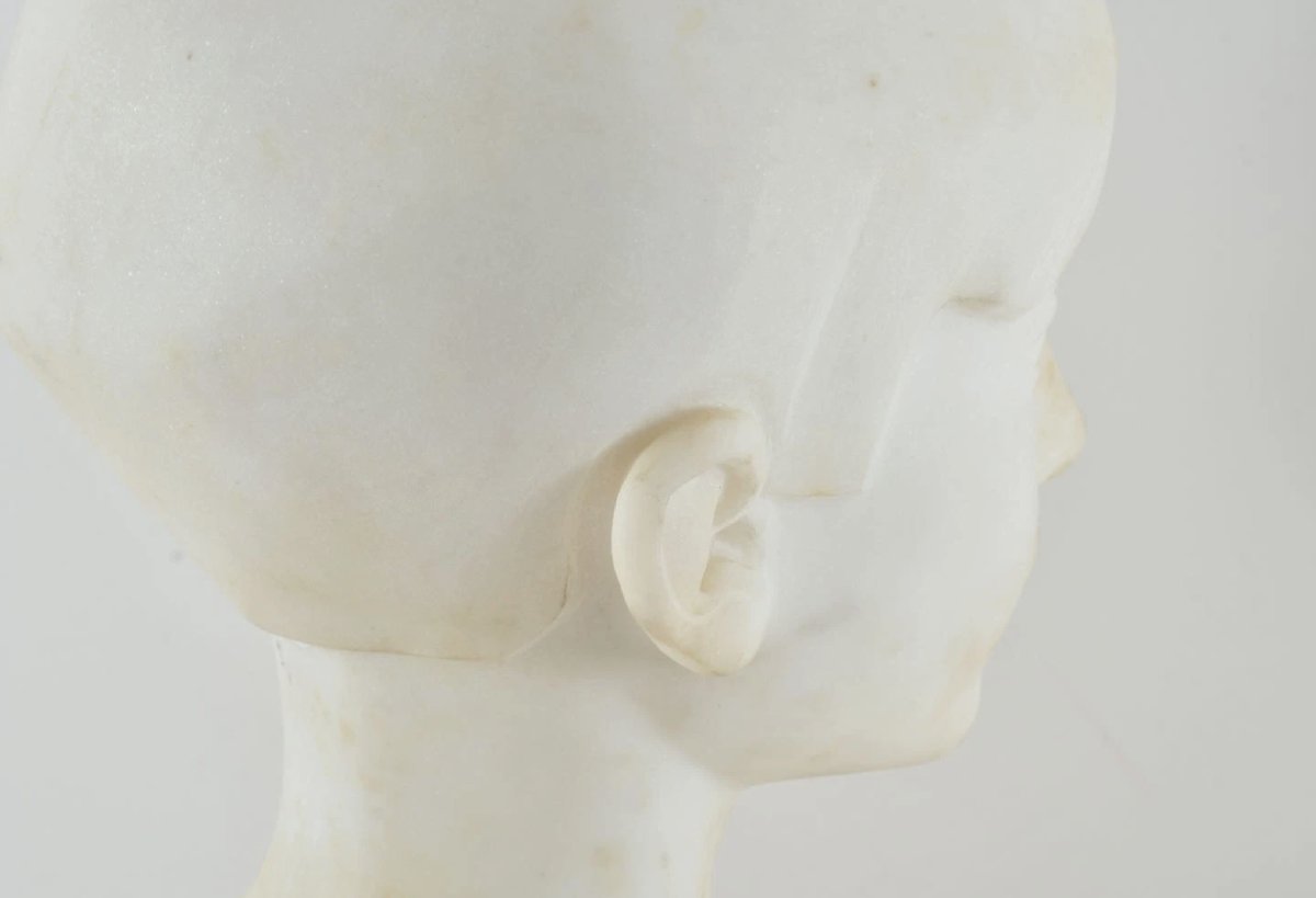 Bust Of A Young Boy - Carrara Marble - 1930s - Signed Bilerstein-photo-6