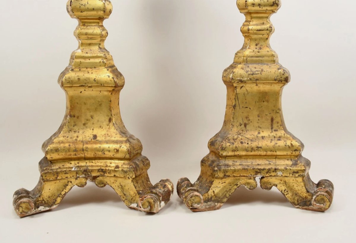 Pair Of Gilded Wooden Candelabras In Mecca Style - 18th Century -photo-3