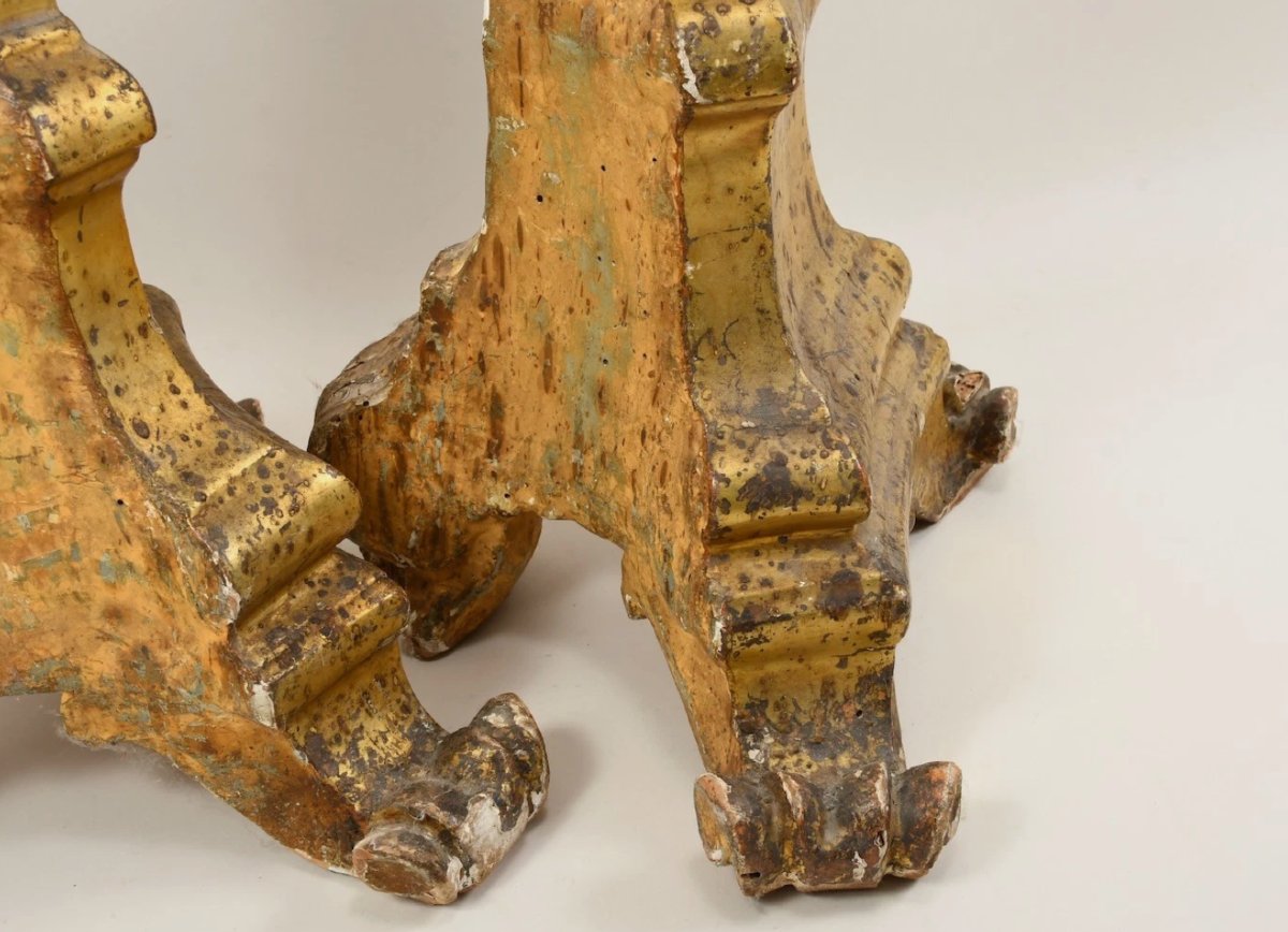 Pair Of Gilded Wooden Candelabras In Mecca Style - 18th Century -photo-2