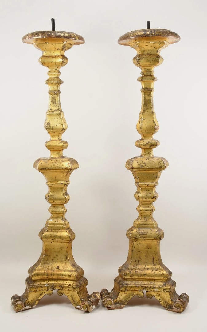 Pair Of Gilded Wooden Candelabras In Mecca Style - 18th Century 